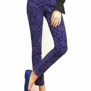 ANTHROPOLOGIE Essential Skinny Pants Blue Velvet Brocade High Rise Blue